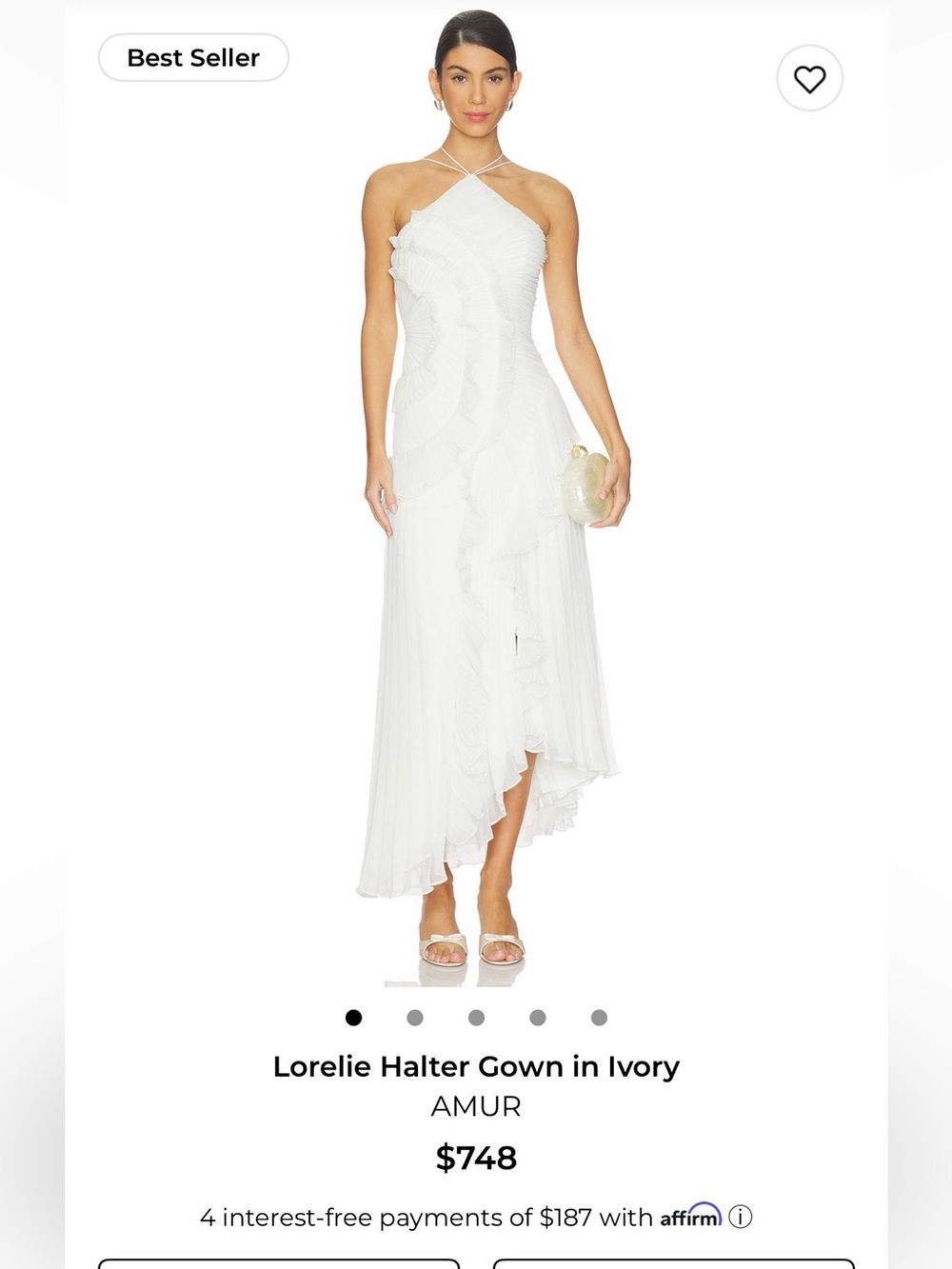 AMUR One-Shoulder Ivory Ruffle Halter Gown